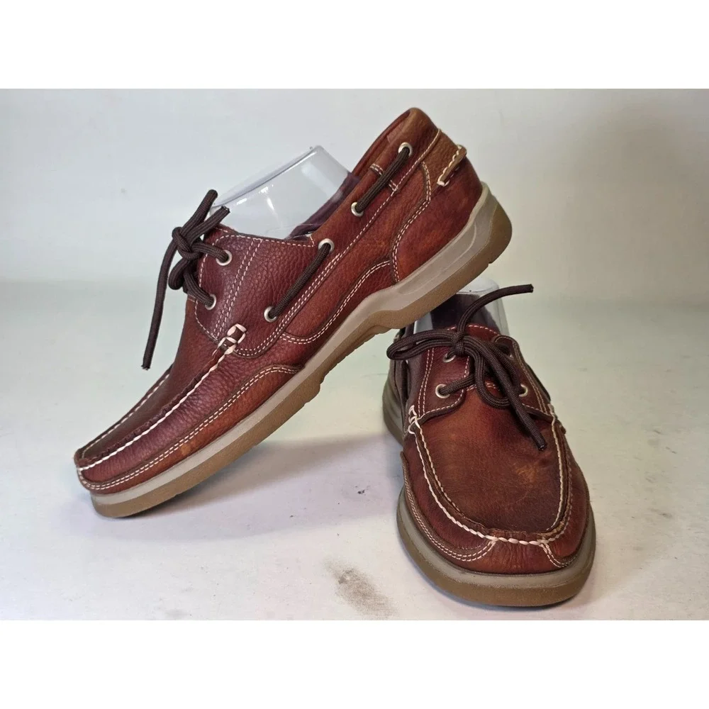 Freeman Jaffrey‎ Men's Boat Shoes Size 10 M Brown Leather Comfort Dress Lace Up